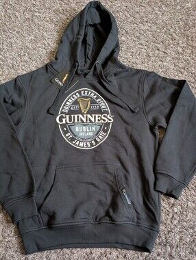 NWT Guinness Black Dublin Ireland St.James Gate Cotton Hoodie Men's S